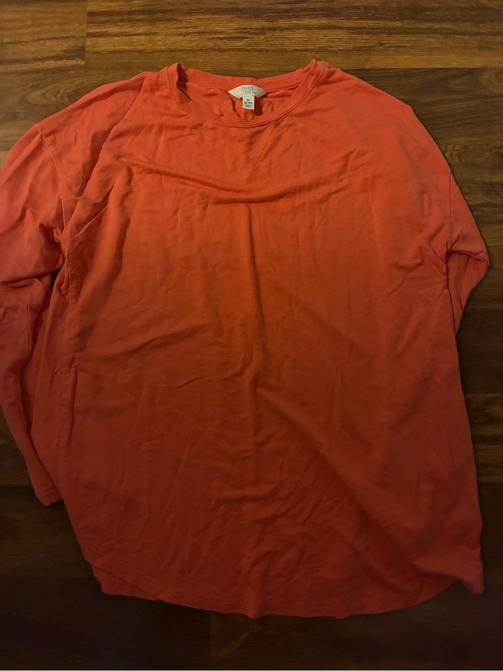 Time and Tru Coral Orange Long Sleeve Crewneck Tee